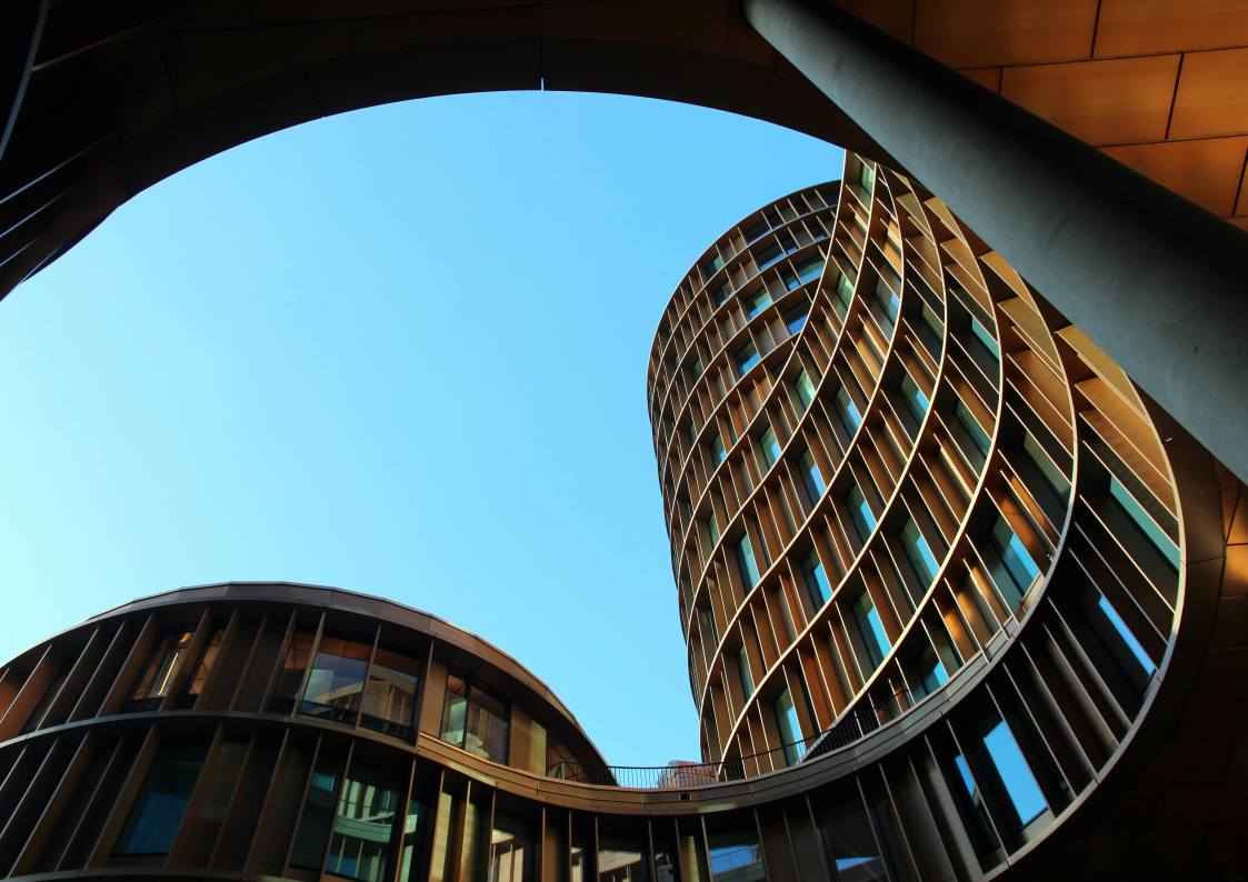 Denmark

Worm's Eye View of City Buildings
 https://www.pexels.com/photo/worm-s-eye-view-of-city-buildings-417273/